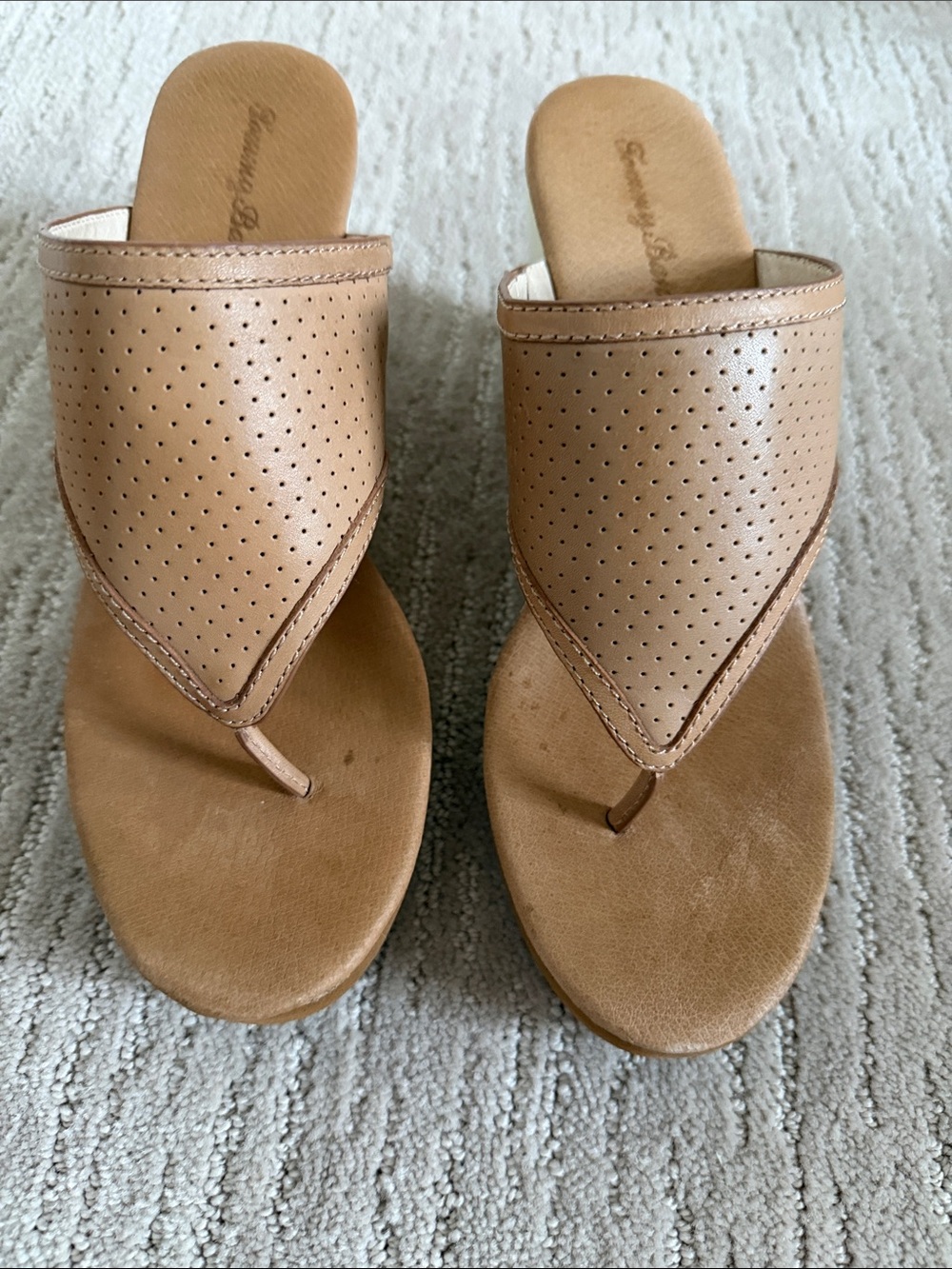 Tommy Bahama Perforated Tan Thong Slide Sandals
